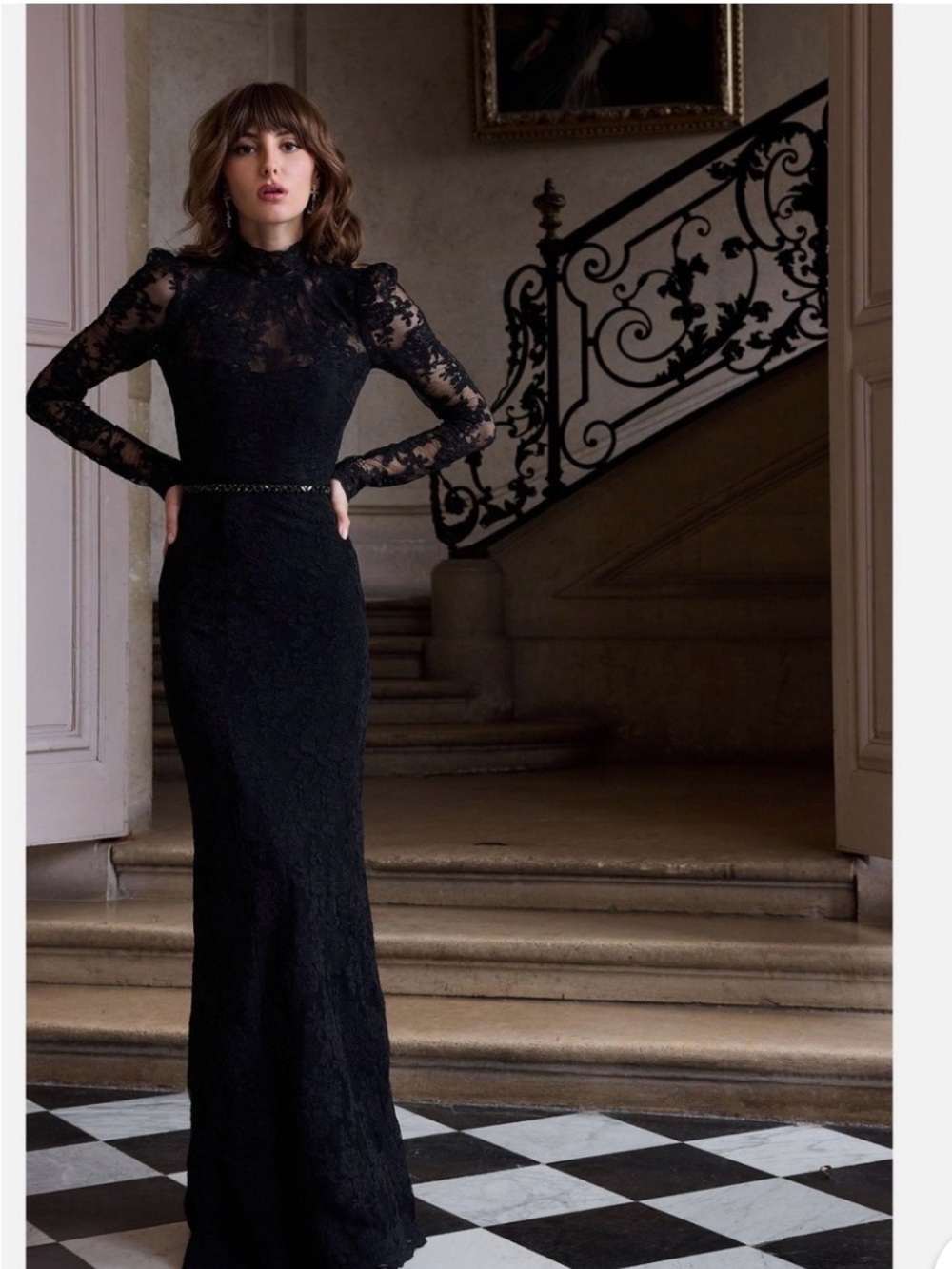 V. Chapman Black Lace Long Sleeve Evening Gown - the Jules